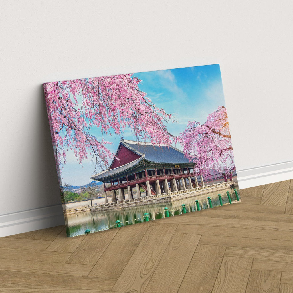 Cherry Blossom Tree Canvas Print | Canvas wall art print by Wall Nostalgia. FREE SHIPPING on all orders. Custom Canvas Prints, Made in Calgary, Canada | Large canvas prints, framed canvas prints, Cherry Blossom Print, Canvas wall art print, Pagoda print, South Korea print, Seoul Print, Cherry Blossom Canvas Wall Art