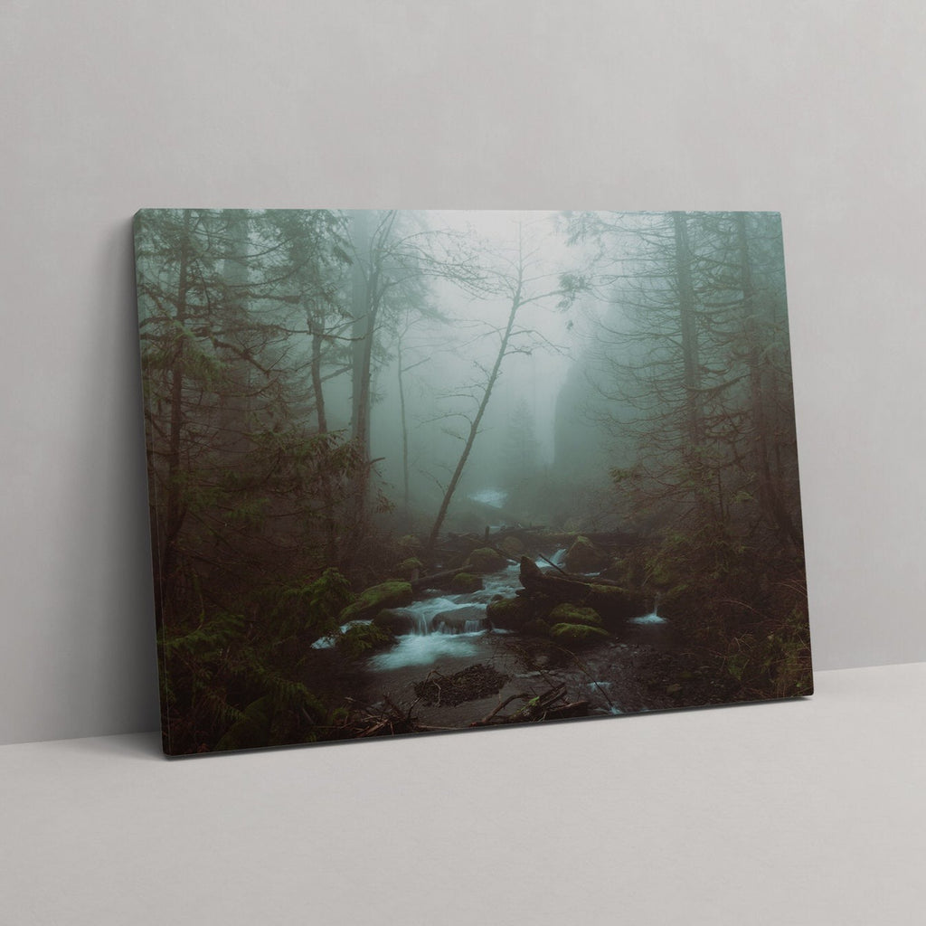 Foggy Forest Print | Canvas wall art print by Wall Nostalgia. FREE SHIPPING on all orders. Custom Canvas Prints, Made in Calgary, Canada, Large canvas prints, framed canvas prints, Foggy Forest Print Canvas Wall Art, Foggy trees print, Misty forest print, Canvas print, Foggy forest wall art, Misty forest wall art print