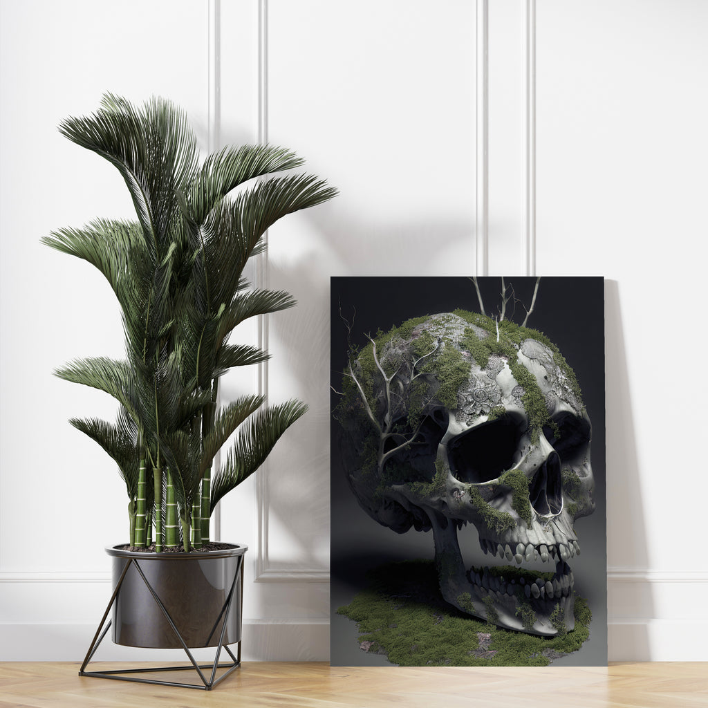 Mossy Skull Print | Canvas wall art print by Wall Nostalgia. FREE SHIPPING on all orders. Custom Canvas Prints, Made in Calgary, Canada | Large canvas prints, framed canvas prints, Skull Canvas Print, Canvas Wall Art, Skull Print, Skull Wall Art, Skull Art Print, Skull Canvas Wall Art, Skull Picture, Skull Flower Print