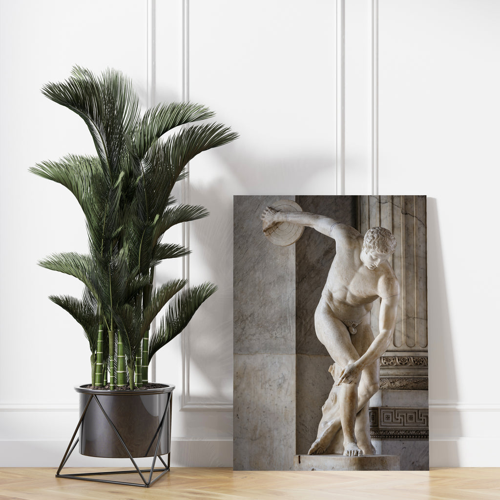 Discobolus Statue by Myron Canvas Print | Canvas wall art print by Wall Nostalgia. FREE SHIPPING on all orders. Custom Canvas Print, Made in Calgary, Canada, Large canvas prints, framed canvas print, Discobolus Myron, Canvas Art Print, Statue Print, Greek Statue Print, Greek Statue Canvas, Greek Print, Discobolus print