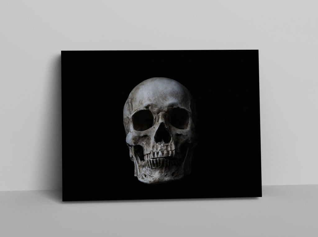 Skull Print | Canvas wall art print by Wall Nostalgia. FREE SHIPPING on all orders. Custom Canvas Prints, Made in Calgary, Canada | Large canvas prints, framed canvas prints, Skull art print | Black skull print, Skull canvas art, Skull canvas print, Skull wall art decor, Human skull, Gothic home decor canvas print