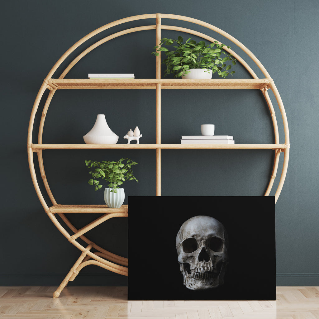 Skull Print | Canvas wall art print by Wall Nostalgia. FREE SHIPPING on all orders. Custom Canvas Prints, Made in Calgary, Canada | Large canvas prints, framed canvas prints, Skull art print | Black skull print, Skull canvas art, Skull canvas print, Skull wall art decor, Human skull, Gothic home decor canvas print