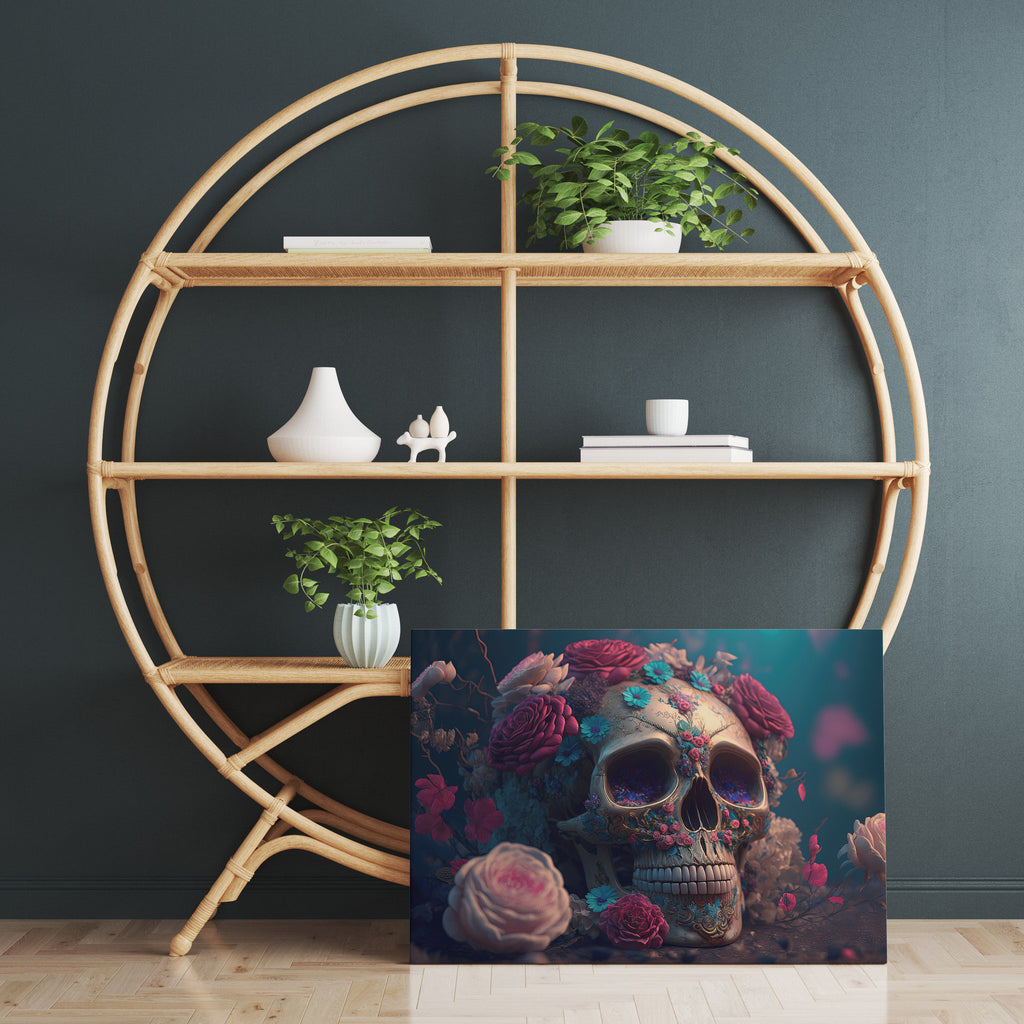 Sugar Skull Print | Canvas wall art print by Wall Nostalgia. FREE SHIPPING on all orders. Custom Canvas Prints, Made in Calgary, Canada | Large canvas prints, framed canvas prints, Sugar skull print |  Sugar skull art, Sugar skull canvas wall art or rolled canvas art, Skull flower print, Calavera skull, Skull art decor