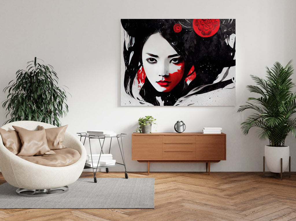 Female Ninja Print | Canvas wall art print by Wall Nostalgia. FREE SHIPPING on all orders. Custom Canvas Prints, Made in Calgary, Canada | Large canvas prints, framed canvas prints, Geisha Print Canvas Wall Art | Geisha wall art print, Geisha wall art, Geisha art, Geisha canvas print, Asian art print, Geisha print art