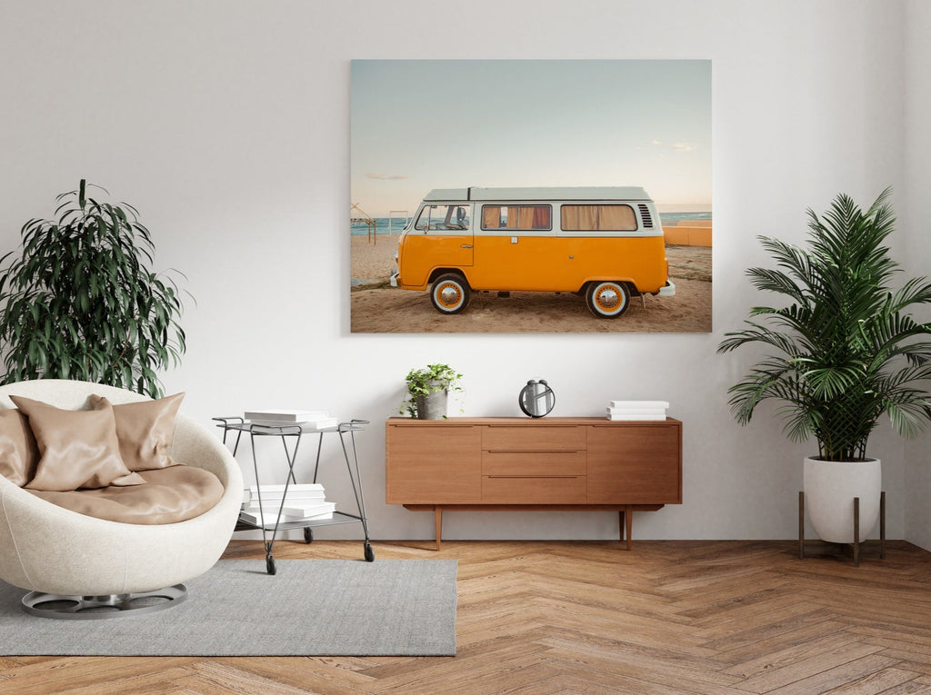 Volkswagen Van Print | Canvas wall art print by Wall Nostalgia. FREE SHIPPING on all orders. Custom Canvas Prints, Made in Calgary, Canada | Large canvas prints, framed canvas print, Volkswagen Photo Canvas Print, Vintage art print, Volkswagen print, Boho wall art, Volkswagen van, Retro print,  VW bus print, Canvas art
