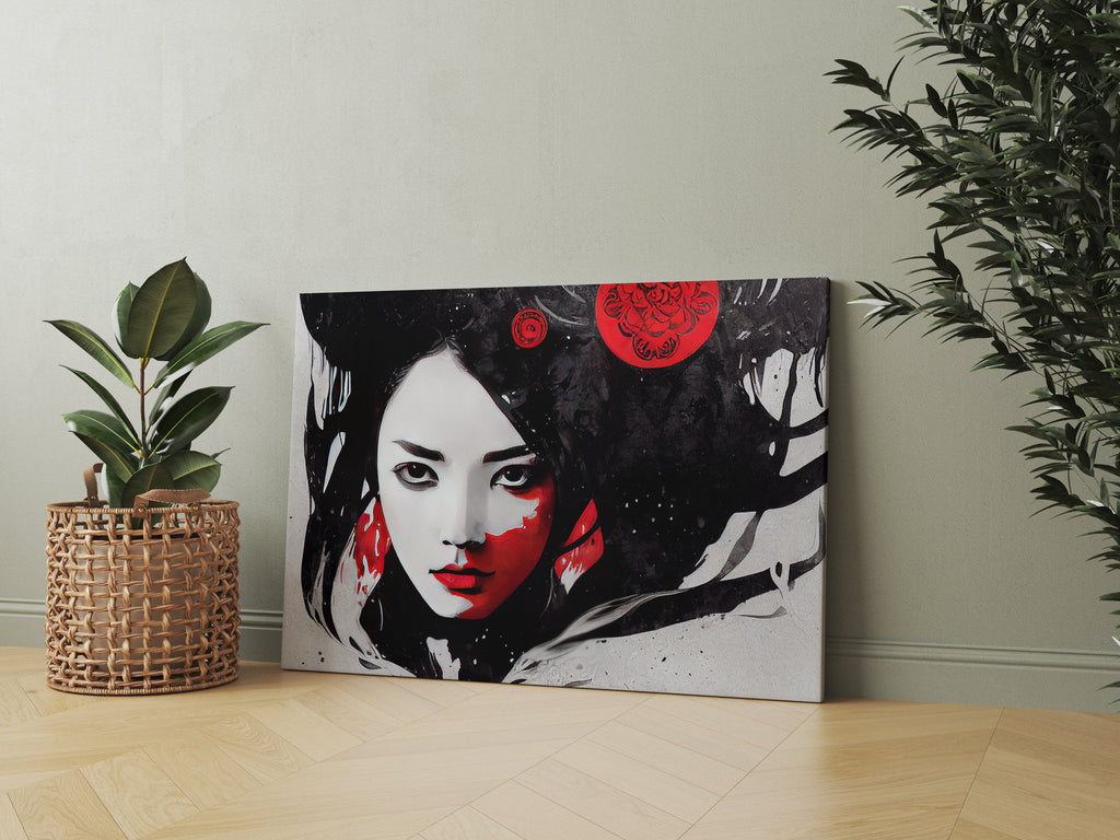 Female Ninja Print | Canvas wall art print by Wall Nostalgia. FREE SHIPPING on all orders. Custom Canvas Prints, Made in Calgary, Canada | Large canvas prints, framed canvas prints, Geisha Print Canvas Wall Art | Geisha wall art print, Geisha wall art, Geisha art, Geisha canvas print, Asian art print, Geisha print art