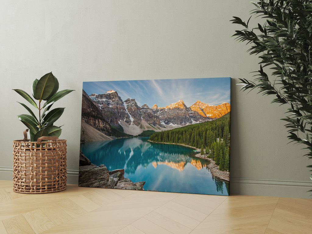 Moraine Lake Print | Canvas wall art print by Wall Nostalgia. FREE SHIPPING on all orders. Custom Canvas Prints, Made in Calgary, Canada | Large canvas prints, framed canvas prints, Banff canvas print | Canvas wall art print, Banff print, Banff wall art, Banff painting, Mountain lake print, Mountain print, Moraine Lake