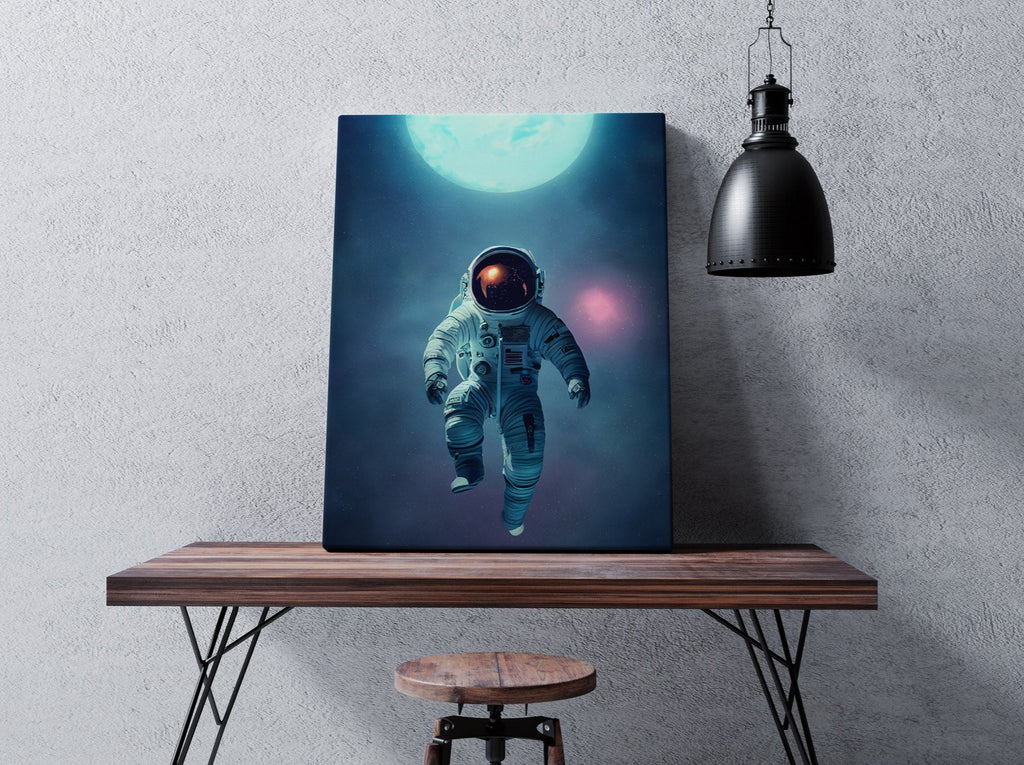 Space Astronaut Print | Canvas wall art print by Wall Nostalgia. FREE SHIPPING on all orders. Custom Canvas Prints, Made in Calgary, Canada, Large canvas prints, framed canvas prints, Astronaut Print, Canvas wall art, Astronaut wall art, Astronaut canvas, Astronaut art, Space man print, Space print, Astronaut art print