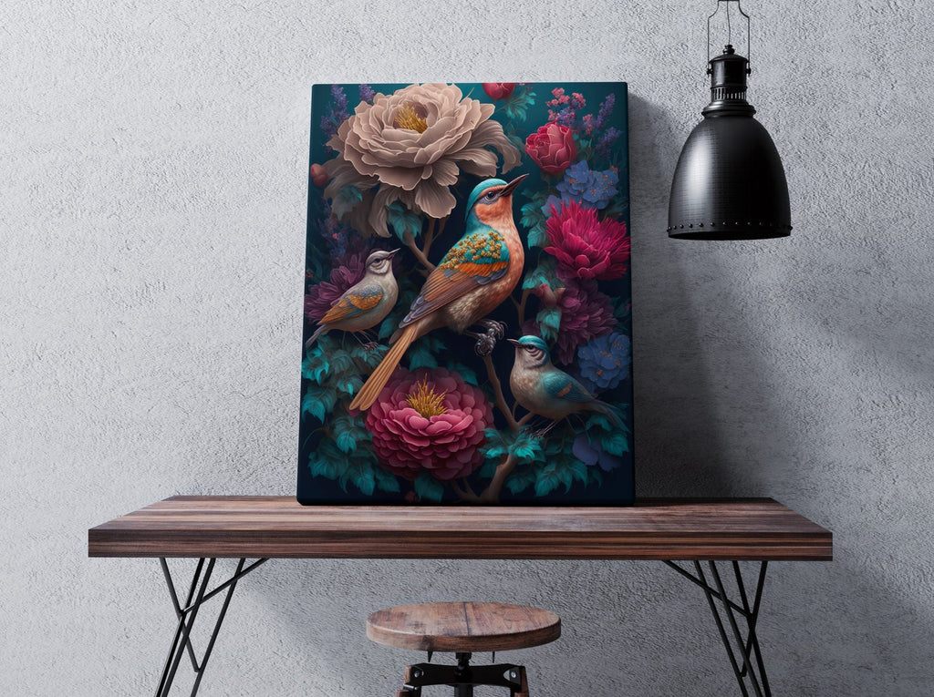 Fantasy Bird Print | Canvas wall art print by Wall Nostalgia. FREE SHIPPING on all orders. Custom Canvas Prints, Made in Calgary, Canada | Large canvas prints, AI generated, 3D art print, Bird Canvas Print, Bird Wall Art, Bird Art Print, Bird Canvas Wall Art, Bird Wall Art Print, Hummingbird Bird, Bird Wall Print Art