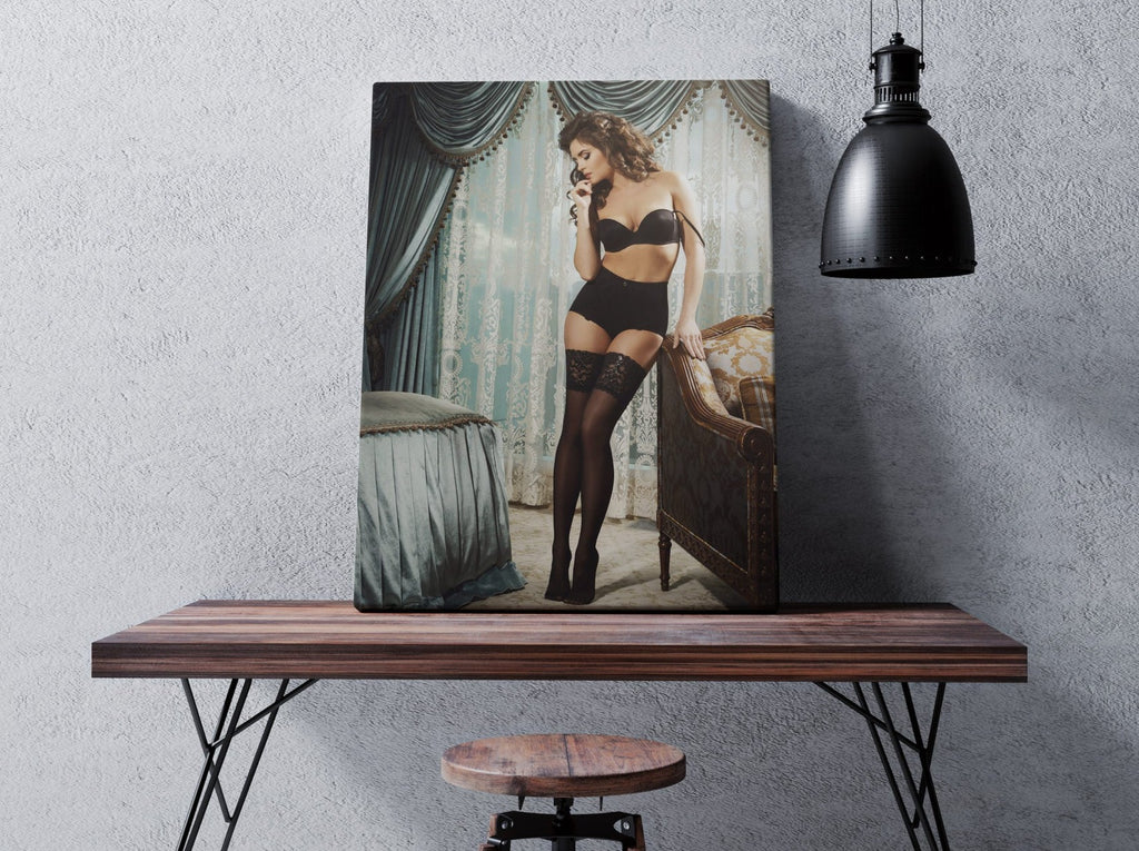 Pinup Girl Print | Canvas wall art print by Wall Nostalgia. FREE SHIPPING on all orders. Custom Canvas Prints, Made in Calgary, Canada | Large canvas prints, framed canvas prints, Vintage Pinup Canvas Wall Art | Canvas prints, Pin up print, Pin up wall art, Pinup print, Pinup wall art, Pin up print, Boudoir print art