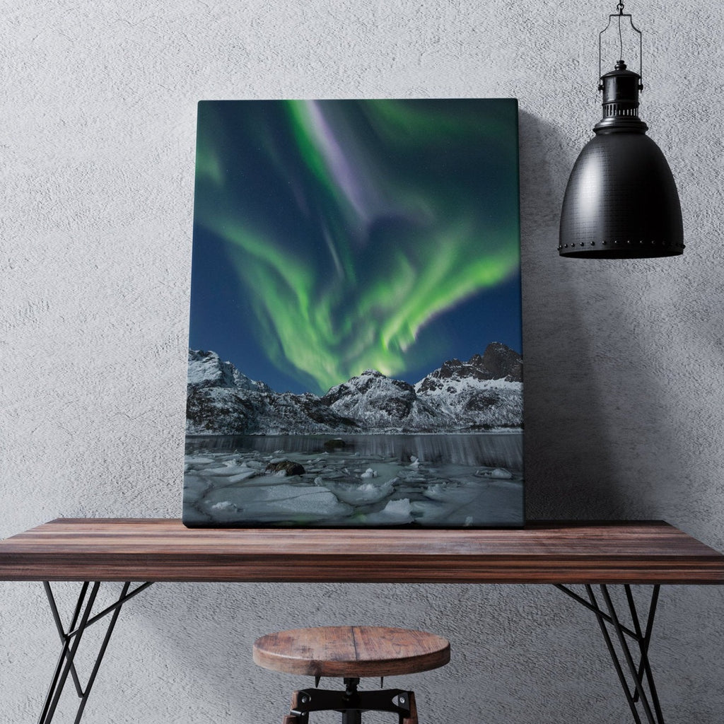 Northern Lights Print | Canvas wall art print by Wall Nostalgia. FREE SHIPPING on all orders. Custom Canvas Prints, Made in Calgary, Canada, Large canvas prints, framed canvas prints, Northern lights Canvas Wall Art Print, Northern lights print, Northern lights wall art, Aurora borealis print, Mountain wall art, Aurora