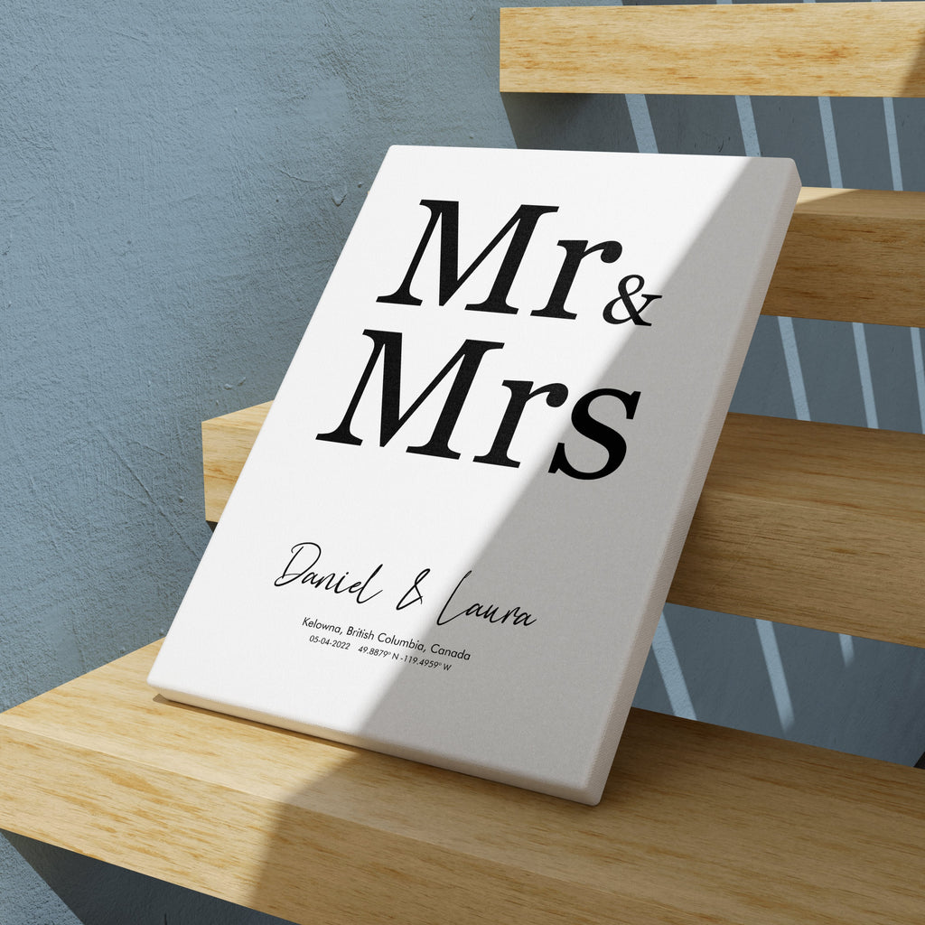 Mr & Mrs Wedding Day Canvas Wall Art Print