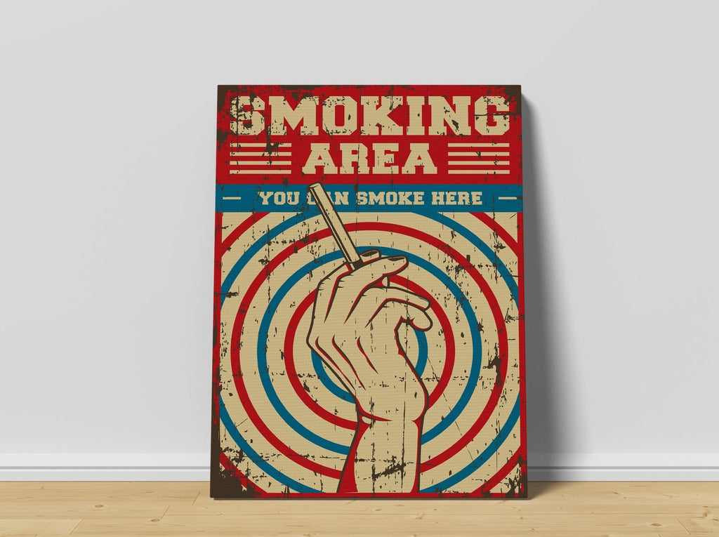 Vintage Sign Smoking Area Print | Canvas wall art print by Wall Nostalgia. FREE SHIPPING on all orders. Custom Canvas Prints, Made in Calgary, Canada | Large canvas prints, framed canvas prints, Smoking Sign Vintage Canvas Art | Smoking Area Canvas Wall Art, Smoking Print, Vintage Art, Vintage Wall Art, Vintage Print