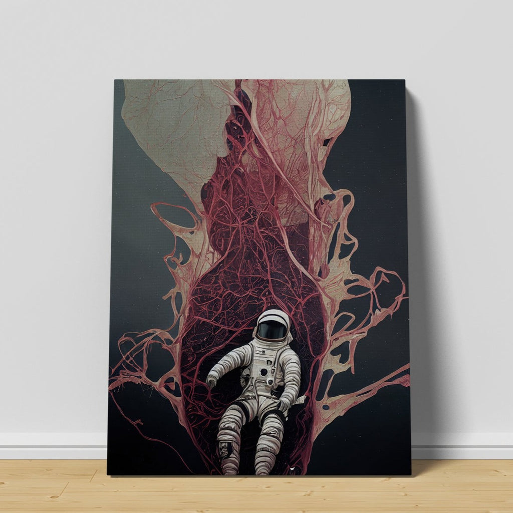 Astronaut Print | Canvas wall art print by Wall Nostalgia. FREE SHIPPING on all orders. Custom Canvas Prints, Made in Calgary, Canada | Large canvas prints, framed canvas prints, Astronaut Canvas Print | Astronaut print, Astronaut wall art print, Space man print, Astronaut flower print, Pink wall art, Space print art