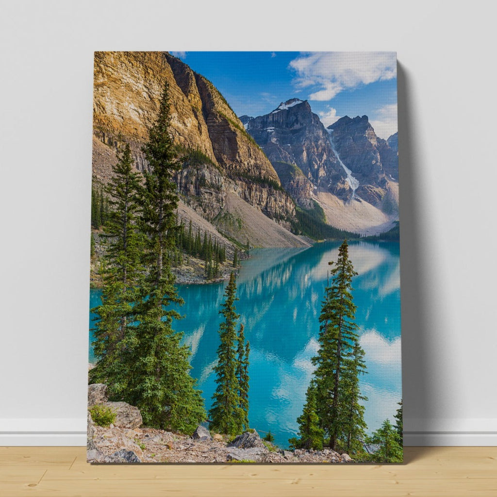 Moraine Lake Print | Canvas wall art print by Wall Nostalgia. FREE SHIPPING on all orders. Custom Canvas Prints, Made in Calgary, Canada | Large canvas prints, framed canvas prints, Banff canvas print | Canvas wall art print, Banff print, Banff wall art, Banff painting, Mountain lake print, Mountain print, Moraine Lake