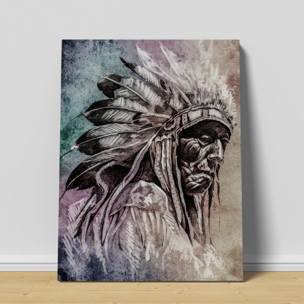 Native American Chief Print | Canvas wall art print by Wall Nostalgia. FREE SHIPPING on all orders. Custom Canvas Prints, Made in Calgary, Canada, Large canvas prints, Native american print | Canvas print wall art, Native american canvas, Native art print, Native american art, Chief print, Native American Art Prints