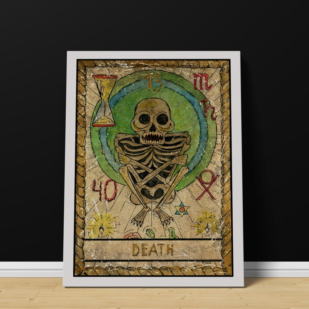Death Tarot Card Print | Canvas wall art print by Wall Nostalgia. FREE SHIPPING on all orders. Custom Canvas Prints, Made in Calgary, Canada | Large canvas prints, canvas prints, Tarot Card Print Canvas Wall Art | Tarot Card Death, Tarot Cards Print, Tarot print, Tarot Card Wall Print, Tarot Card Wall Art, Tarot art