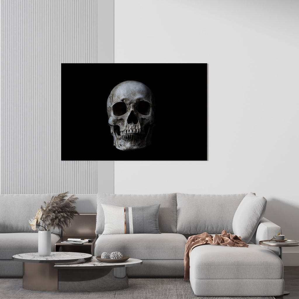 Skull Print | Canvas wall art print by Wall Nostalgia. FREE SHIPPING on all orders. Custom Canvas Prints, Made in Calgary, Canada | Large canvas prints, framed canvas prints, Skull art print | Black skull print, Skull canvas art, Skull canvas print, Skull wall art decor, Human skull, Gothic home decor canvas print