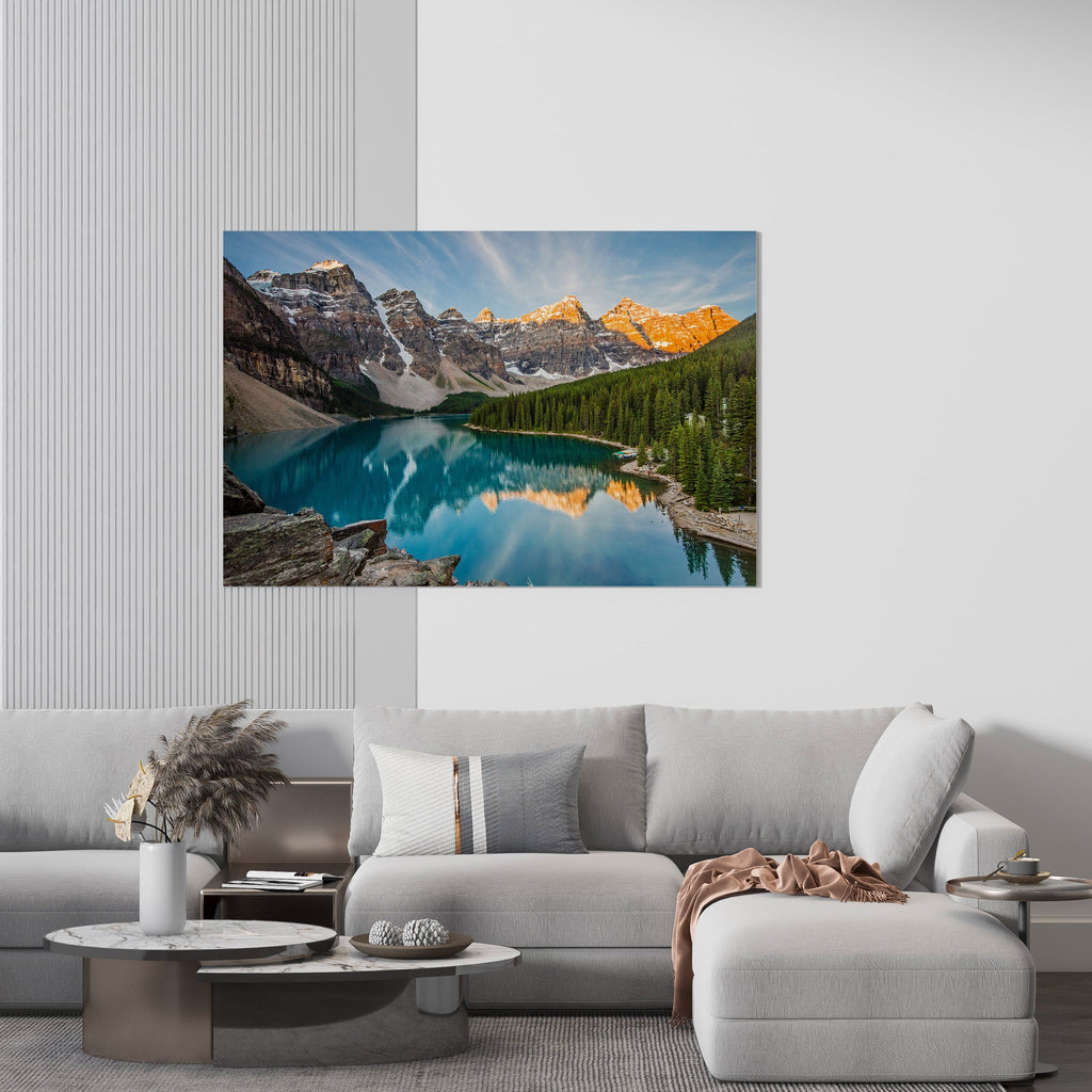 Moraine Lake Print | Canvas wall art print by Wall Nostalgia. FREE SHIPPING on all orders. Custom Canvas Prints, Made in Calgary, Canada | Large canvas prints, framed canvas prints, Banff canvas print | Canvas wall art print, Banff print, Banff wall art, Banff painting, Mountain lake print, Mountain print, Moraine Lake