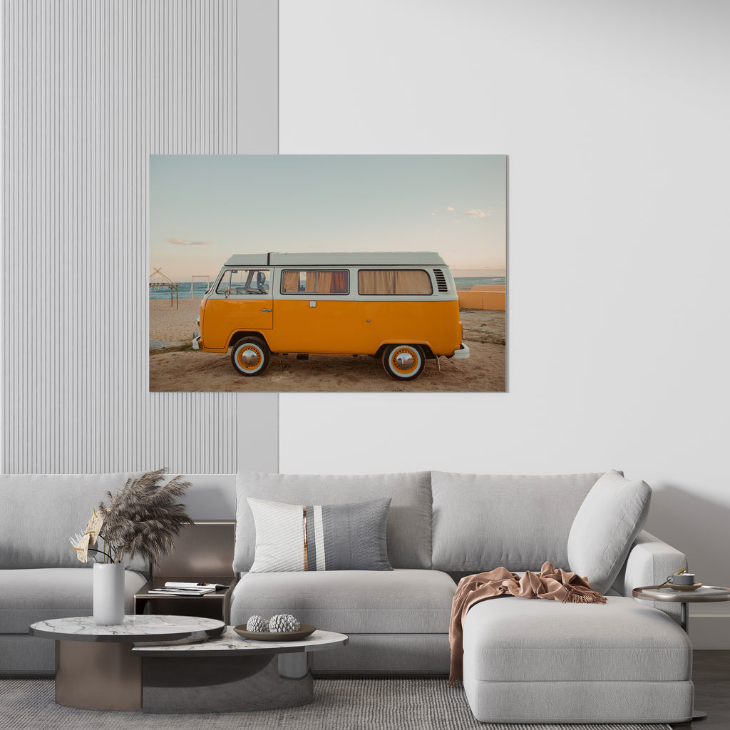 Volkswagen Van Print | Canvas wall art print by Wall Nostalgia. FREE SHIPPING on all orders. Custom Canvas Prints, Made in Calgary, Canada | Large canvas prints, framed canvas print, Volkswagen Photo Canvas Print, Vintage art print, Volkswagen print, Boho wall art, Volkswagen van, Retro print,  VW bus print, Canvas art